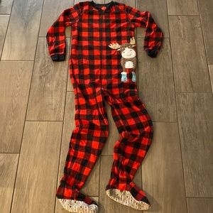 Boys or Girls 1-Piece Fleece Footie PJs - Buffalo Check - Red & Black